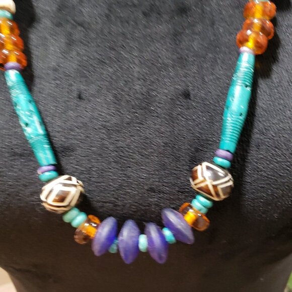 Womens Multi Stone & Turquoise Single Stand Fashion Jewellery Necklace - Picture 3 of 6